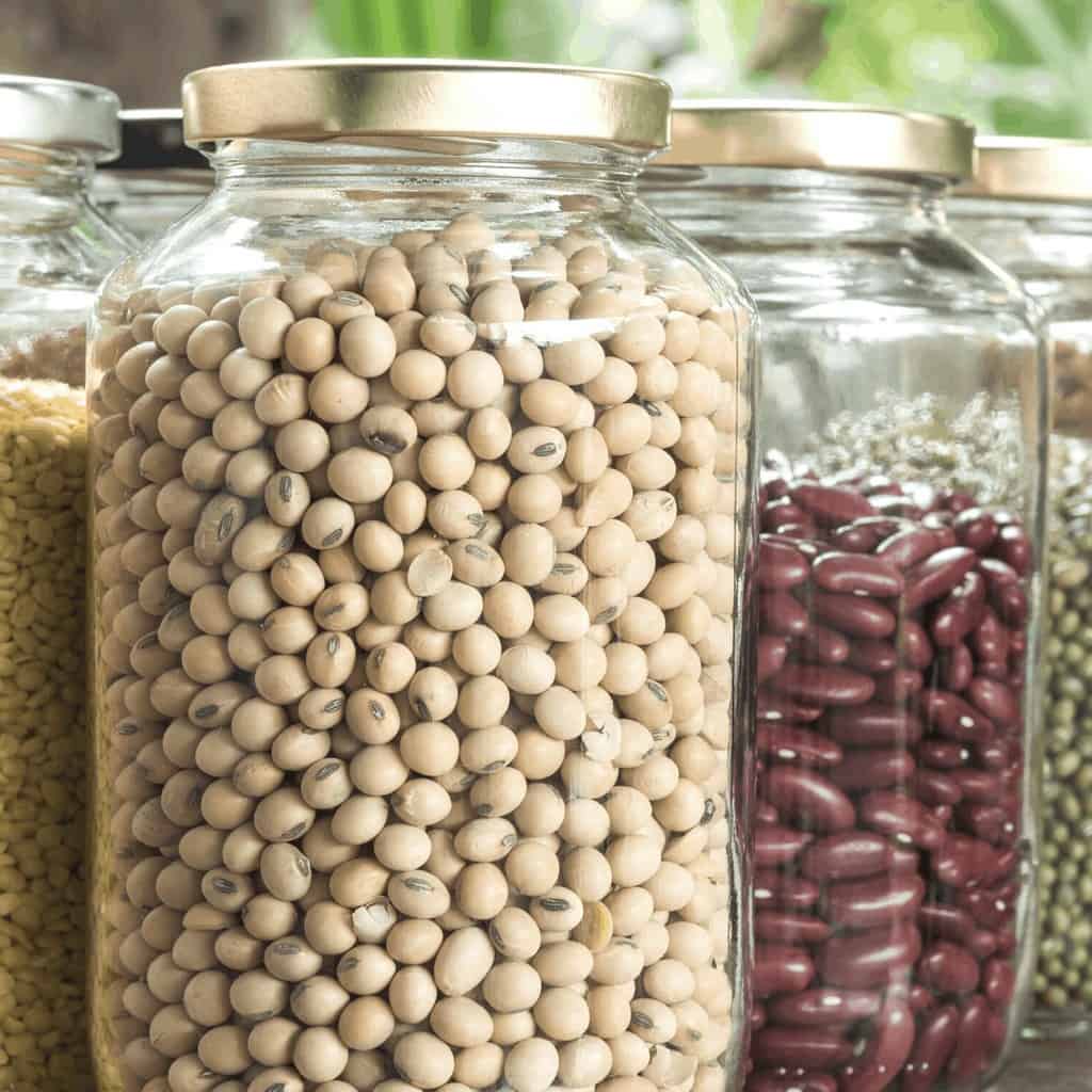 soy beans in a glass jar