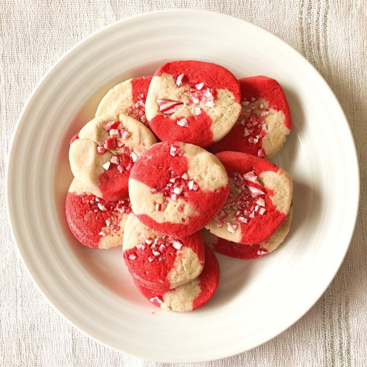 A plate of candy cane cookies