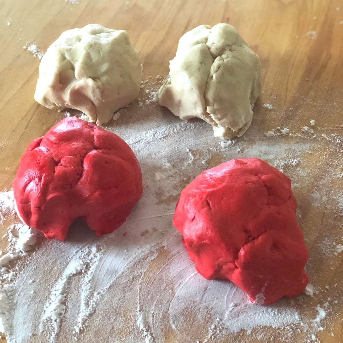 Balls of red and white dough