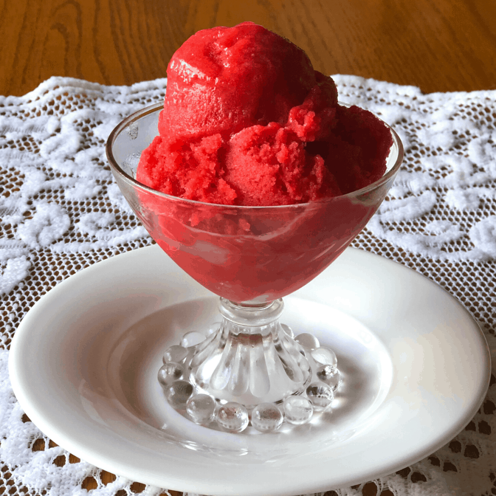 A dish of strawberry sorbet