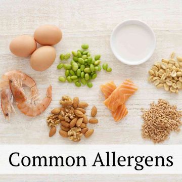 Common food allergens including dairy, egg, wheat, peanuts, tree nuts, fish, shellfish, and soy