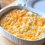 Dairy and gluten free cheesy potatoes in a casserole dish