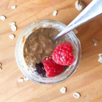 Protein overnight oats topped with berries