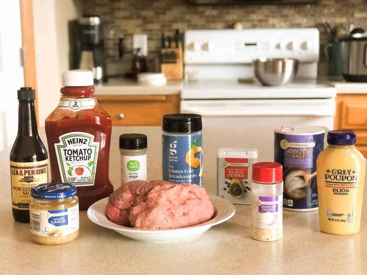 The ingredients needed for eggless meatloaf.