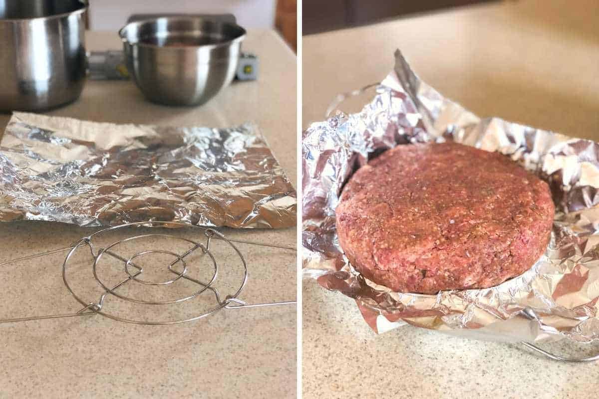 Steps for preparing the meatloaf for the Instant Pot cooking method.