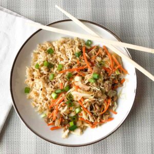 Inside out egg roll in a bowl with chopsticks