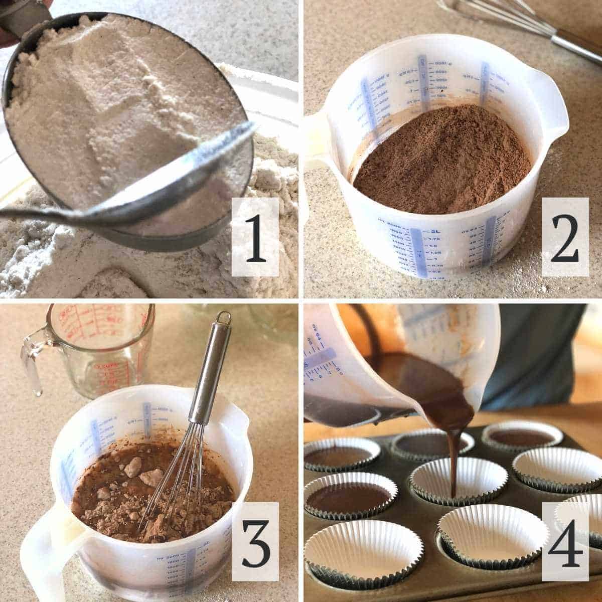 Steps for making chocolate dairy free cupcakes