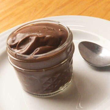 oat milk chocolate pudding in a single serving jar