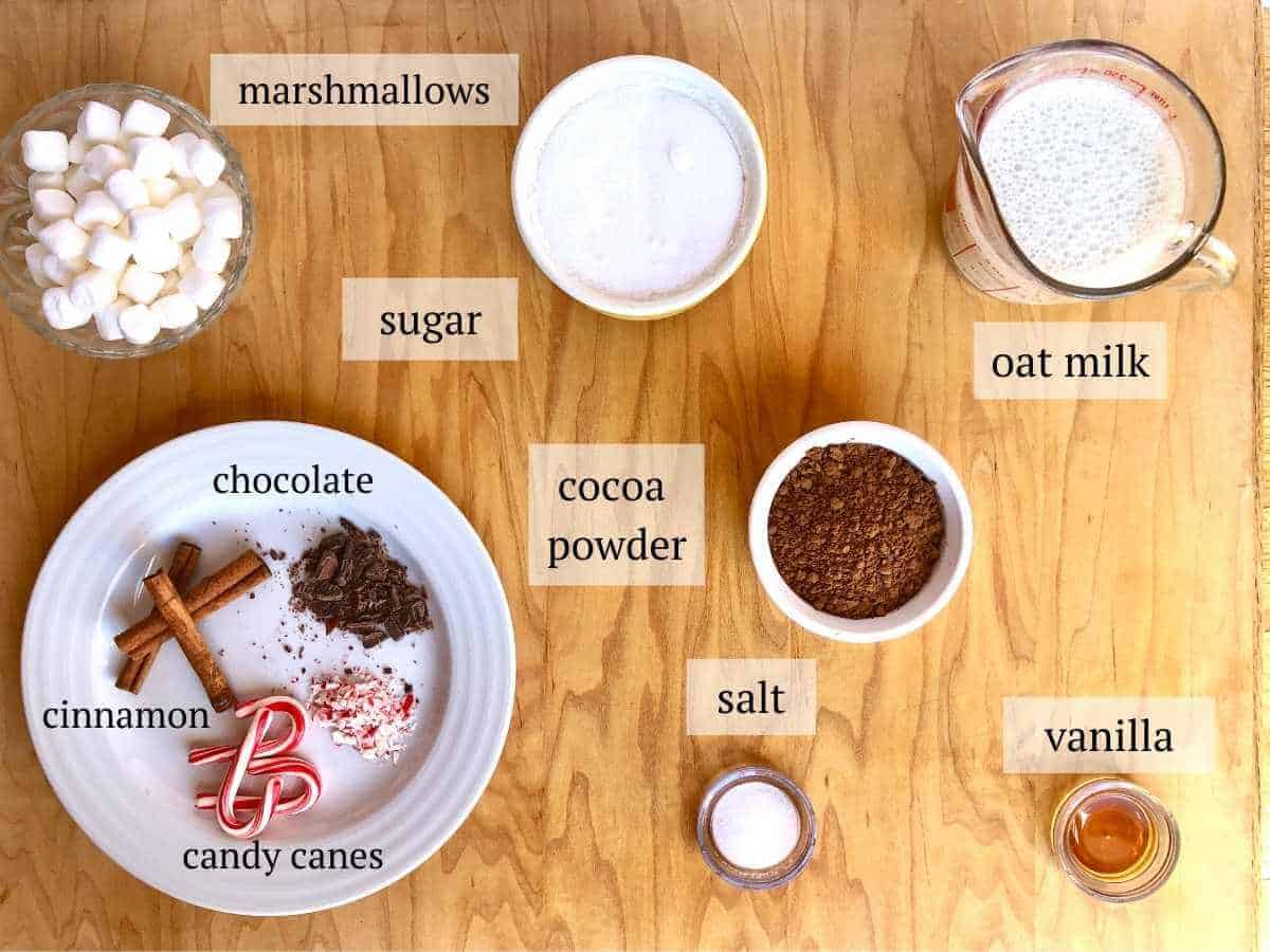 Ingredients needed to make oat milk hot chocolate