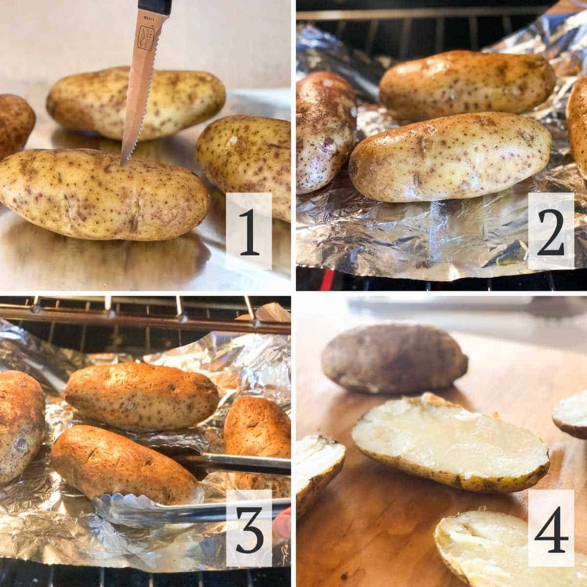 steps 1 through 4 for making vegan twice baked potatoes