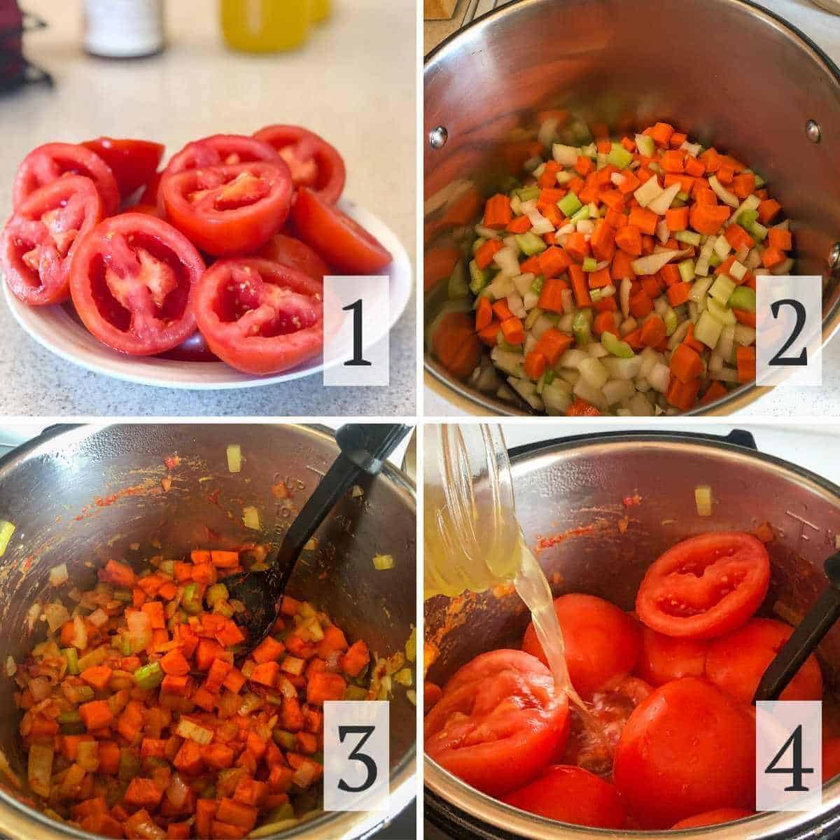 Steps 1 through 4 for making gluten free tomato soup