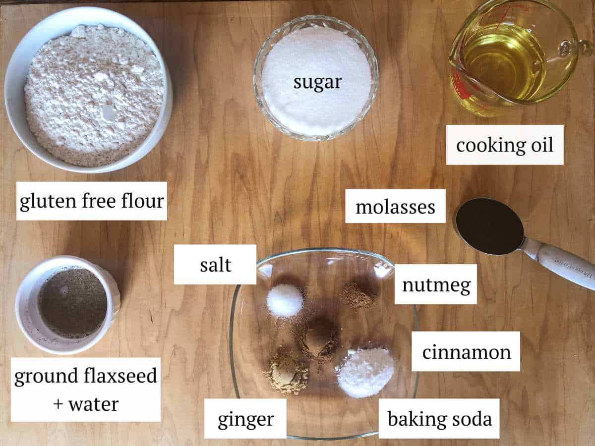 Ingredients for gluten free ginger cookies