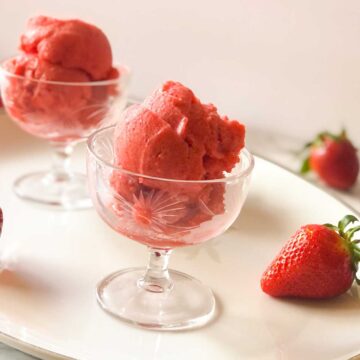 dairy free sorbet in glass dishes